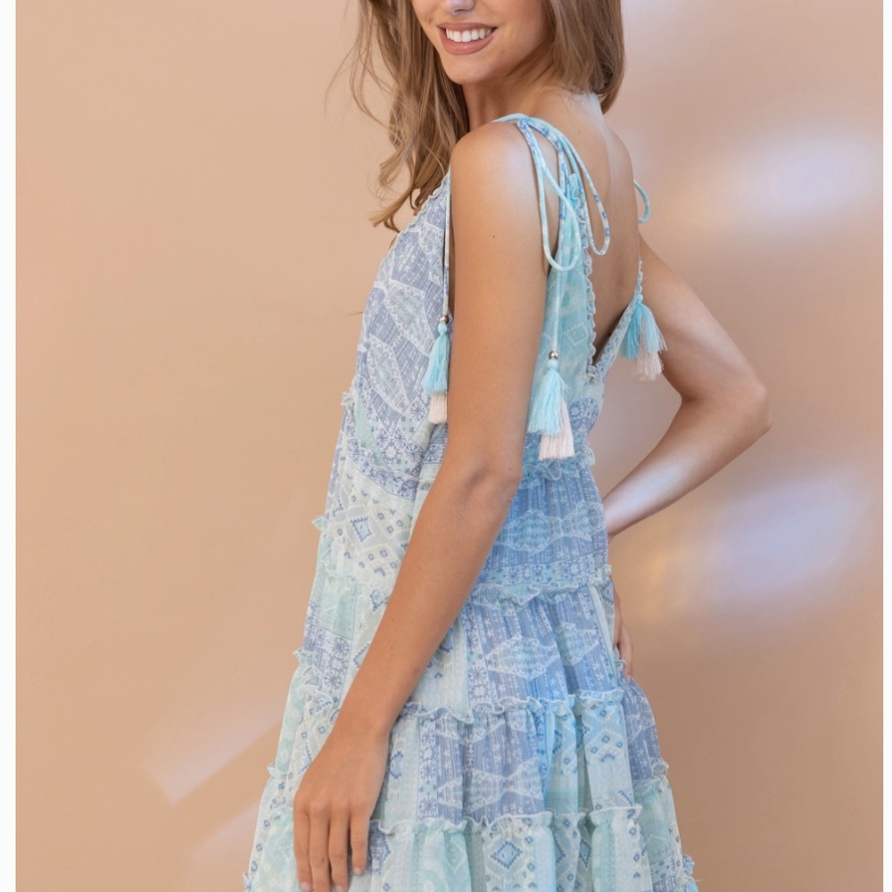 ❤ Blue B “ Ocean “ BLUE B Chiffon Tiered Summer Tank Halter Dress BR52 - Picture 6 of 9